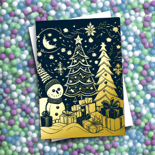 Carte De Vœux En Aluminium Thème de Noël Abstrait Snowman Gold Foil