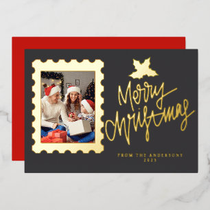 Carte De Vœux En Aluminium Timbre élégant à motif de Noël avec feuille d'or