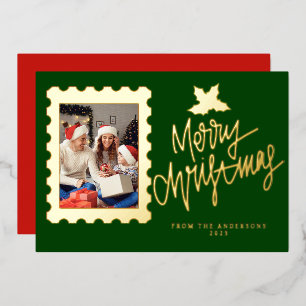 Carte De Vœux En Aluminium Timbre élégant à motif de Noël avec feuille d'or