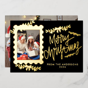 Carte De Vœux En Aluminium Timbre élégant en dorure à chaud Joyeux Noël