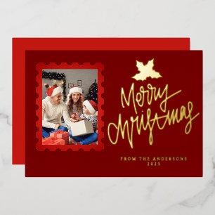 Carte De Vœux En Aluminium Timbre élégant en or à Noël Joyeux Noël