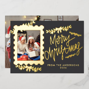Carte De Vœux En Aluminium Timbre-Poste Élégant en Papier D'or Joyeux Noël