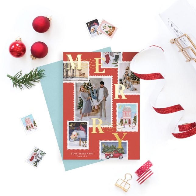 Carte De Vœux En Aluminium Timbres de Noël pour photos de famille (Créateur téléchargé)