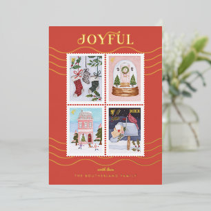 Carte De Vœux En Aluminium Timbres-poste de scènes de Noël joyeuses et festiv