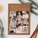 Carte De Vœux En Aluminium Toffee Modern Christmas 9 Photo Collage<br><div class="desc">Carte photo moderne de Noël avec "Joyeux Noël" affichée en haut du design en papier doré tendance avec un arrière - plan brun-toffee. Un collage photo de 9 photos est présenté ci-dessous dans une mise en page en grille. Personnalisez la carte de Noël multiphoto avec votre nom de famille. La...</div>