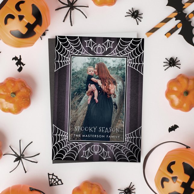 Carte De Vœux En Aluminium Toiles d'araignées à bandes violettes photo Hallow (Créateur téléchargé)