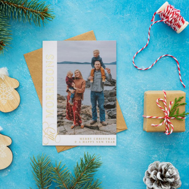 Carte De Vœux En Aluminium Tourbillonnant Nom De Famille Joyeux Noël Or (Créateur téléchargé)