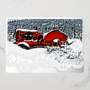 Carte De Vœux En Aluminium Tracteur enneigé de Noël 