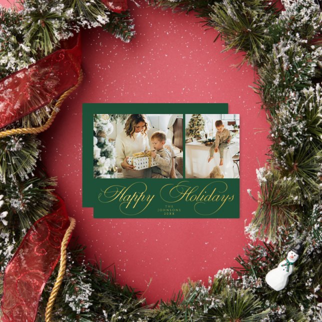 Carte De Vœux En Aluminium Trendy Elegant Family Photo Collage Christmas (Insitu)
