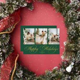 Carte De Vœux En Aluminium Trendy Élégant Script 3 Photo Collage Noël