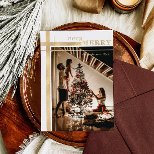 Carte De Vœux En Aluminium Très Joyeux Elegant Photo Gold Personnalisé