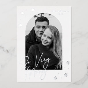 Carte De Vœux En Aluminium Très Joyeux Photo à Arc en Feuille d'Argent