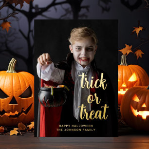 Carte De Vœux En Aluminium Trick Or Treat Photo Halloween Or En Or