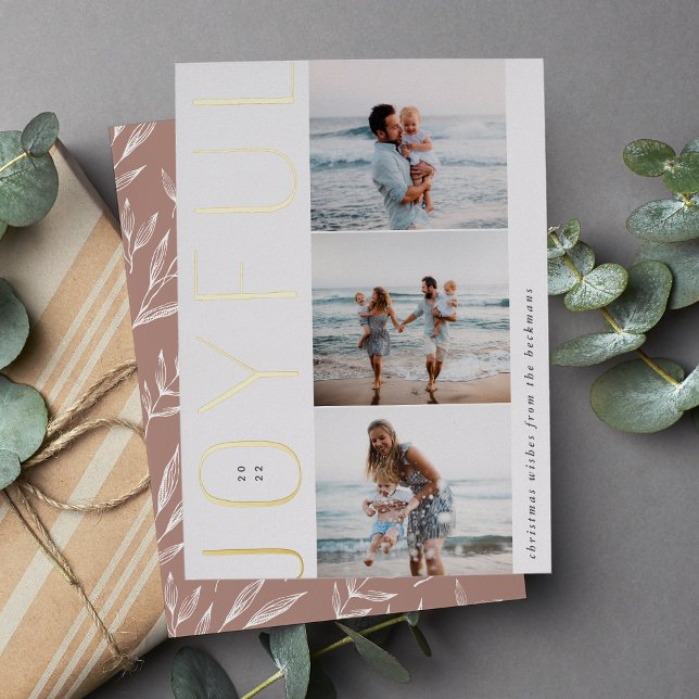 Carte De Vœux En Aluminium Trio joyeux | Modern 3 Photo Collage (Créateur téléchargé)