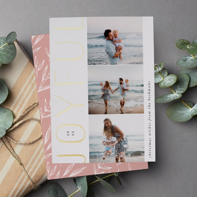 Carte De Vœux En Aluminium Trio joyeux | Modern 3 Photo Collage (Créateur téléchargé)