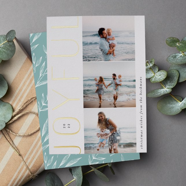 Carte De Vœux En Aluminium Trio joyeux | Modern 3 Photo Collage (Créateur téléchargé)