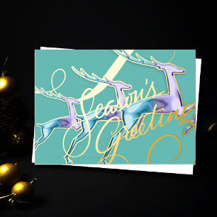 Carte De Vœux En Aluminium Trois cerfs en saut violet bleu