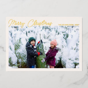 Carte De Vœux En Aluminium Trois Photos Collage Or Script Joyeux Noël