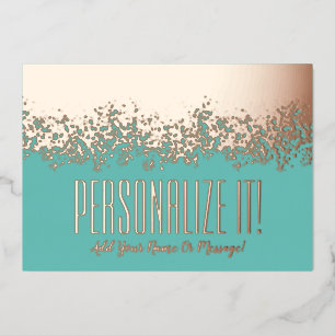 Carte De Vœux En Aluminium Turquoise Avec Rose Gold Foil Glitzy Border Card