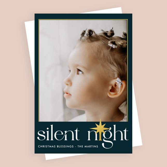 Carte De Vœux En Aluminium Turquoise classique Silent Night Star Photo (Créateur téléchargé)