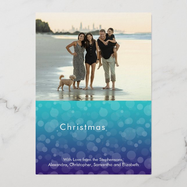 Carte De Vœux En Aluminium Turquoise Ocean Bubbles Joyeux Noël Photo Foil (Recto)