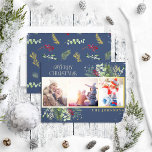Carte De Vœux En Aluminium Type moderne Marine Bleu Joyeux pin de Noël photo<br><div class="desc">Vous cherchez une carte de vacances unique qui se démarquera vraiment? Joyeux Noël bleu marine de type moderne Photo Gold Foil Carte de vacances Marine! Cette belle carte présente trois de vos photos préférées dans un cadre en feuille d'or, accentué par des motifs hivernaux festifs en feuille rouge, verte et...</div>