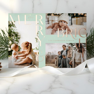 Carte De Vœux En Aluminium Type moderne Merry & Bright Bold 3 Photo Mint
