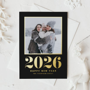 Carte De Vœux En Aluminium Typographie 2025 Black Happy New Year Photo