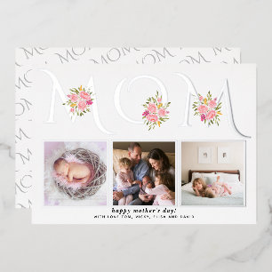 Carte De Vœux En Aluminium typographie de MAMAN photo Fête des Mères argent v
