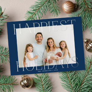 Carte De Vœux En Aluminium Typographie élégante Photo de Noël bleu + argent