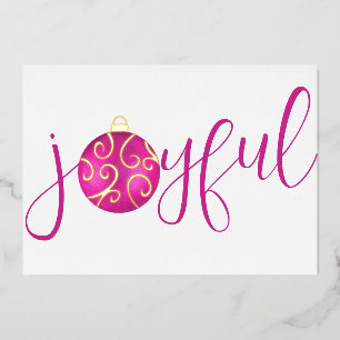 Carte De Vœux En Aluminium Typographie Joyeuse Rose et Blanche Réelle