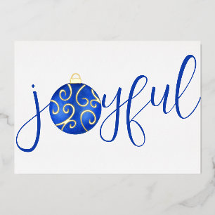 Carte De Vœux En Aluminium Typographie Joyeux Bleu et Blanc Réel