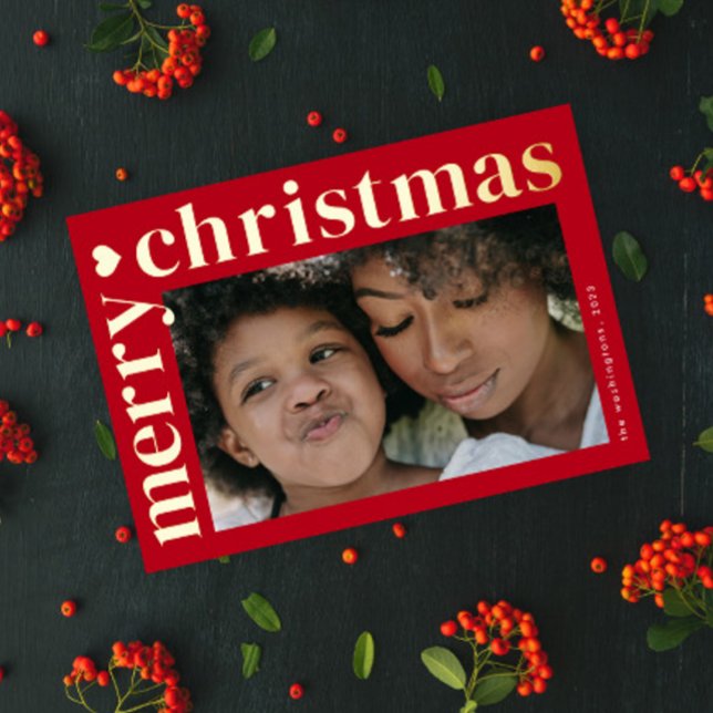 Carte De Vœux En Aluminium Typographie moderne audacieuse Joyeux Noël (A modern photo christmas holiday card with elegant real foil merry christmas bold typography.)