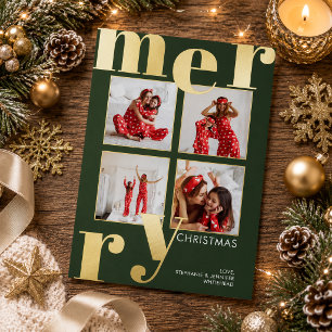 Carte De Vœux En Aluminium Typographie moderne et audacieuse verte pour Noël