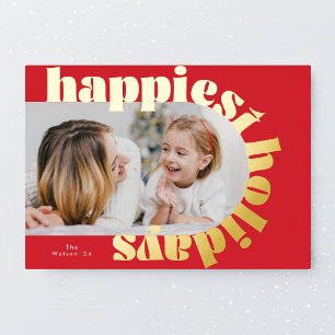 Carte De Vœux En Aluminium typographie or gras & photo d'arche rouge Noël