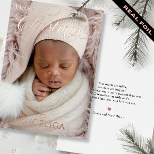 Carte De Vœux En Aluminium Typographie pour le premier Noël de bébé avec phot