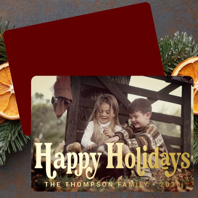 Carte De Vœux En Aluminium Typographie simple et tendance Retro Noël photo (Créateur téléchargé)