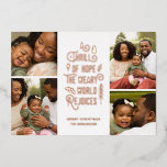 Carte De Vœux En Aluminium Une frisson d'espoir | Photo moderne Collage Noël<br><div class="desc">Ce carte photo de vacances de Noël élégant présente 4 modèles photo et une typographie moderne lisant "A Thrill of Hope,  The Weary World Rejoices". Le dos de la carte contient un motif assorti de baies sèches,  de feuilles et de sprigs de pin en noir. Facile à personnaliser !</div>