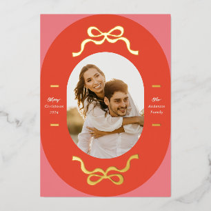 Carte De Vœux En Aluminium Vaches festives en forme ovale d'or réel