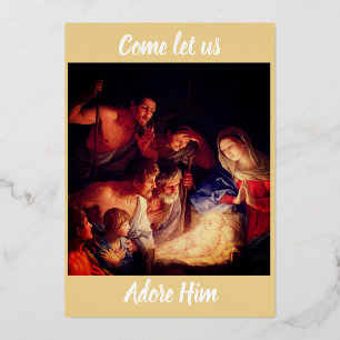 Carte De Vœux En Aluminium Venez nous l'adorer Foil Holiday Card