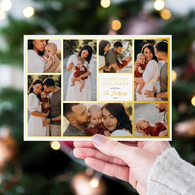 Carte De Vœux En Aluminium Véritable Foil Boho Noël 7 Photo Collage Holiday (Créateur téléchargé)