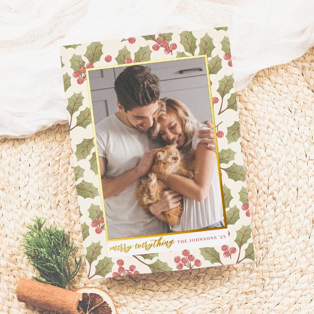 Carte De Vœux En Aluminium Véritable huile | Joyeux tout Noël Holly Photo (Créateur téléchargé)