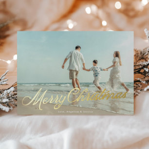 Carte De Vœux En Aluminium Véritable lettrage en feuille d'or Joyeux Noël