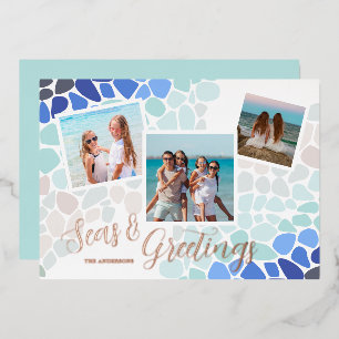 Carte De Vœux En Aluminium Verre de mer coloré Mer de Noël et salutations