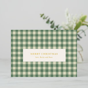Carte De Vœux En Aluminium Vert Gingham Noël Rustique Moderne