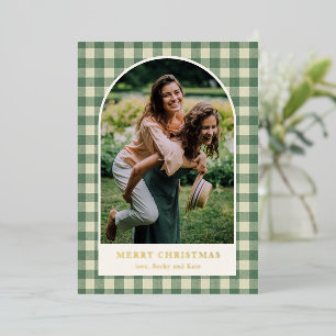 Carte De Vœux En Aluminium Vert Gingham Rustique Noël Moderne Photo en Arche