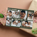 Carte De Vœux En Aluminium Vert moderne Noël Nouvel An Six Photo Collage<br><div class="desc">Jour de Noël vert moderne Six photo Collage Foil Carte de vacances. (Photo de Ketut Subiyanto sur Pexels. Veuillez le remplacer par le vôtre.)</div>