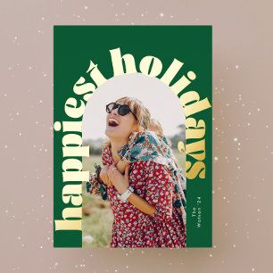 Carte De Vœux En Aluminium vert & or gras typographie oval photo noël