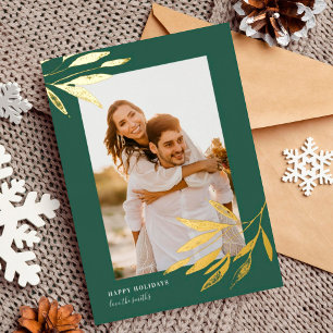 Carte De Vœux En Aluminium Vert Orgueil Naturel Noël Mariage Photo Or