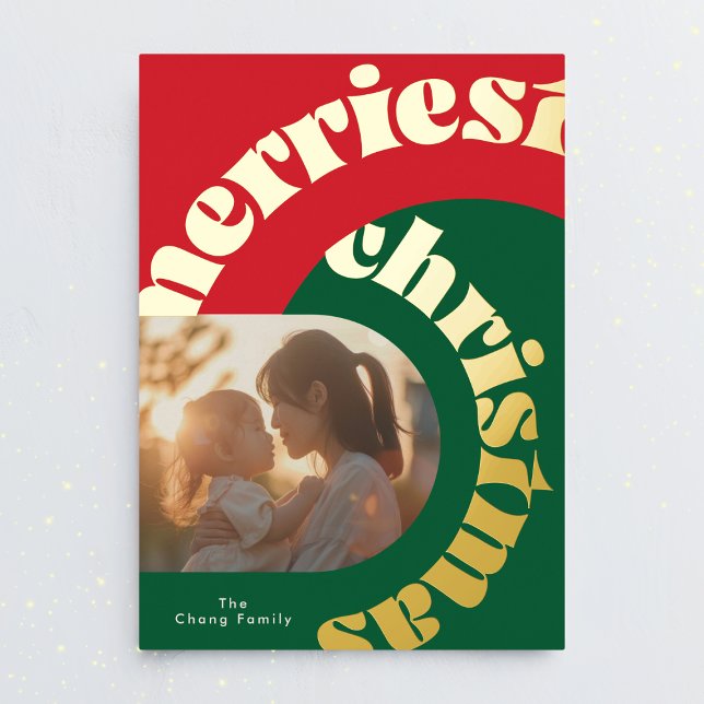Carte De Vœux En Aluminium vert rouge gras noël or oval deux photo (Créateur téléchargé)